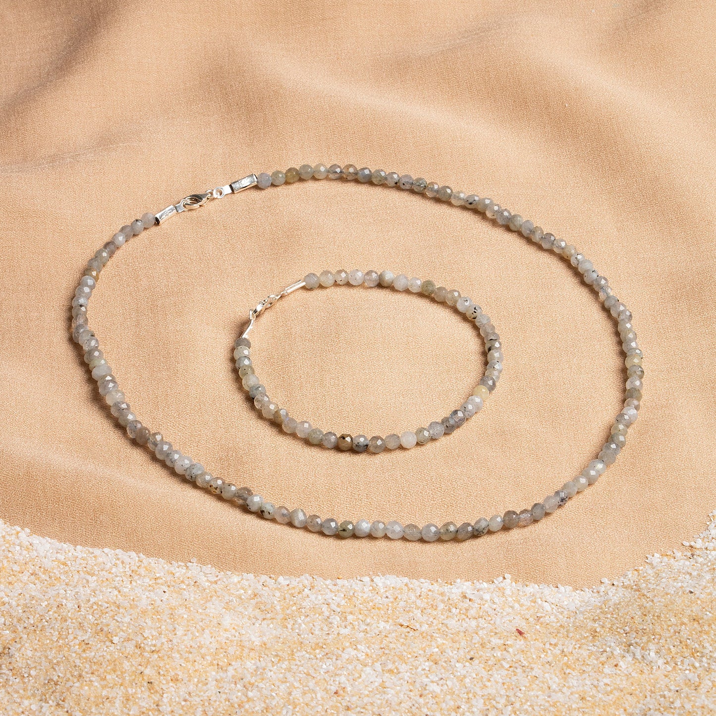 Labradorite Necklace and Bracelet Set with Silver Clasps 3-4 mm
