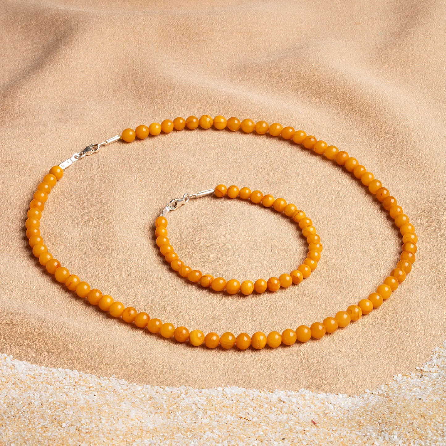 Amber Necklace and Bracelet Set with Silver Clasps 3-4 mm