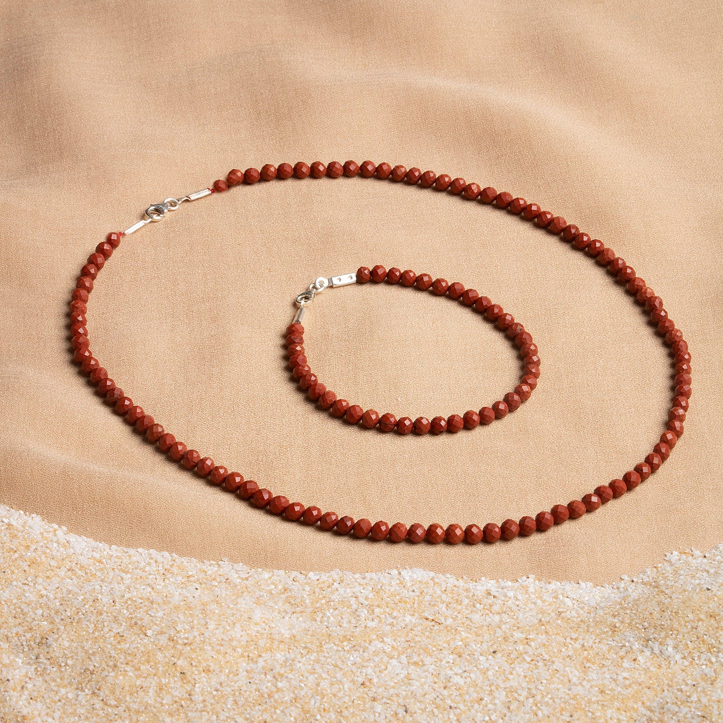 Jasper Necklace and Bracelet Set with Silver Clasps 3-4 mm