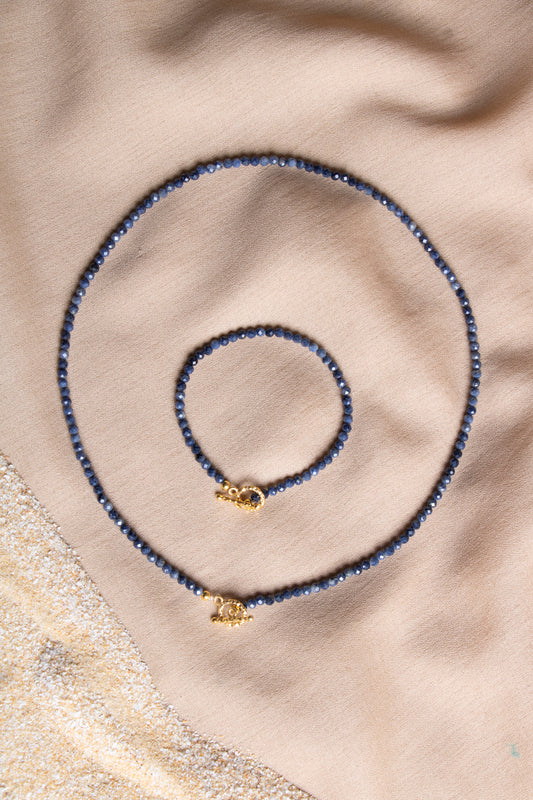 Oceanistone Sapphire natural stone necklace and bracelet set