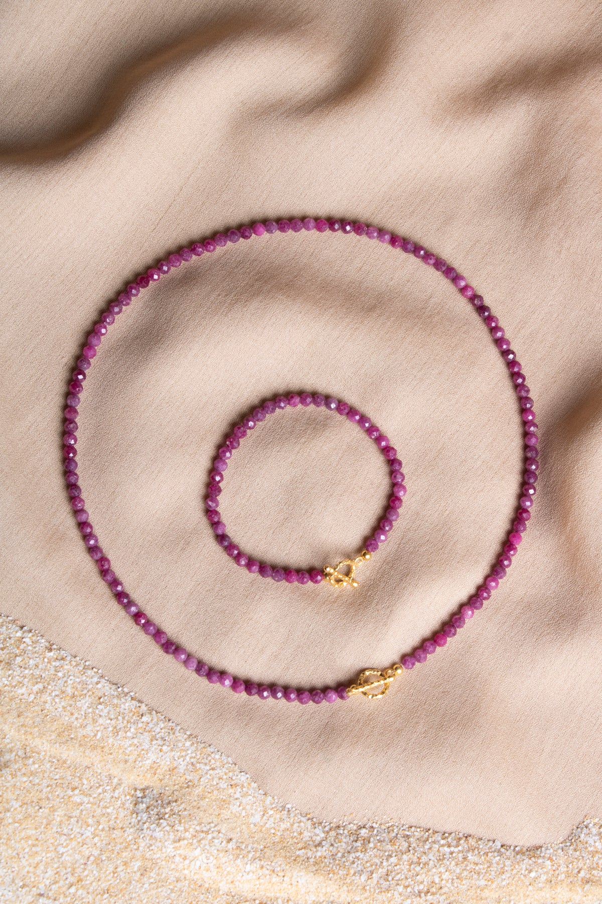 Ruby Natural Stone Necklace and Bracelet Set