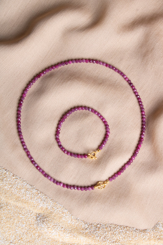 Ruby Natural Stone Necklace and Bracelet Set