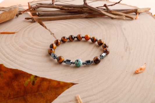 Turquoise, Hematite, Tiger Eye Natural Stone Bracelet