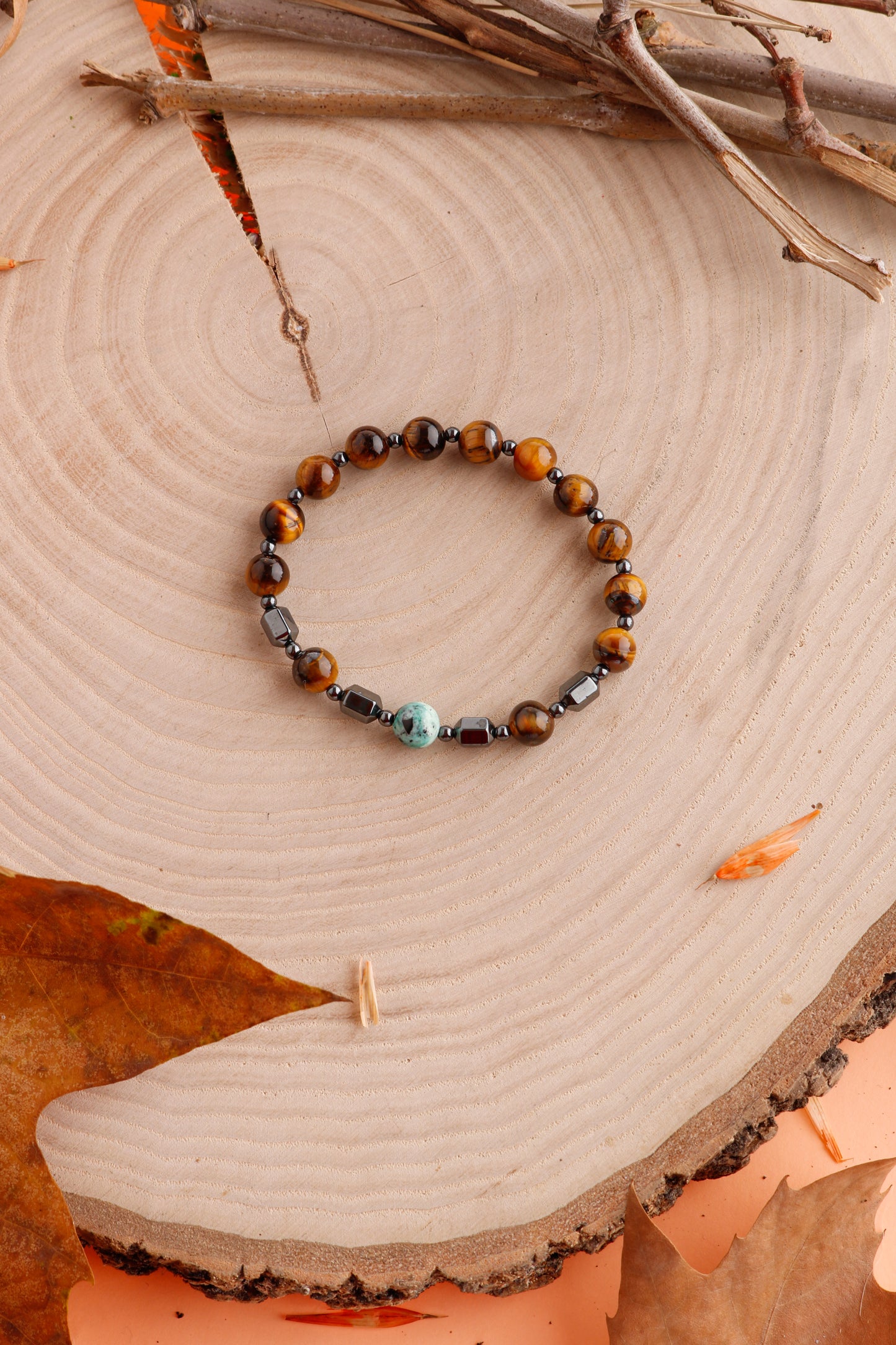 Turquoise, Hematite, Tiger Eye Natural Stone Bracelet