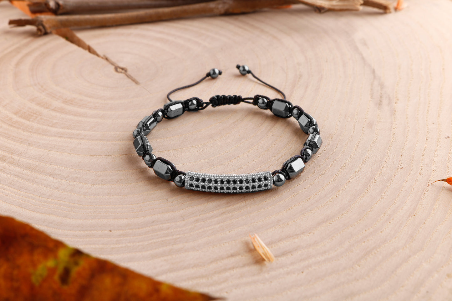 Natural Stone Macrame Design Bracelet with Hematite and 925 Sterling Silver Bracelet