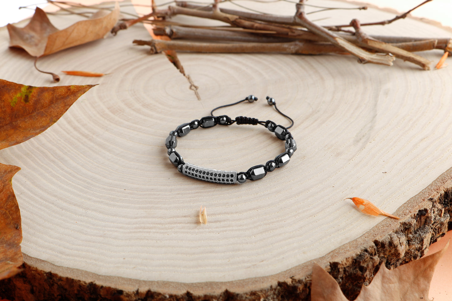 Natural Stone Macrame Design Bracelet with Hematite and 925 Sterling Silver Bracelet