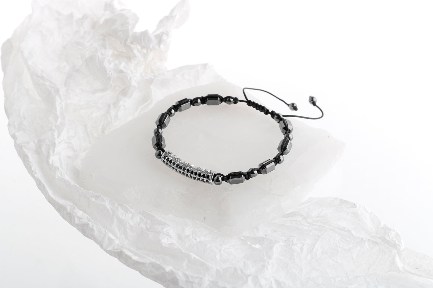 Natural Stone Macrame Design Bracelet with Hematite and 925 Sterling Silver Bracelet