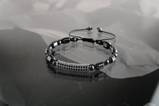 Natural Stone Macrame Design Bracelet with Hematite and 925 Sterling Silver Bracelet