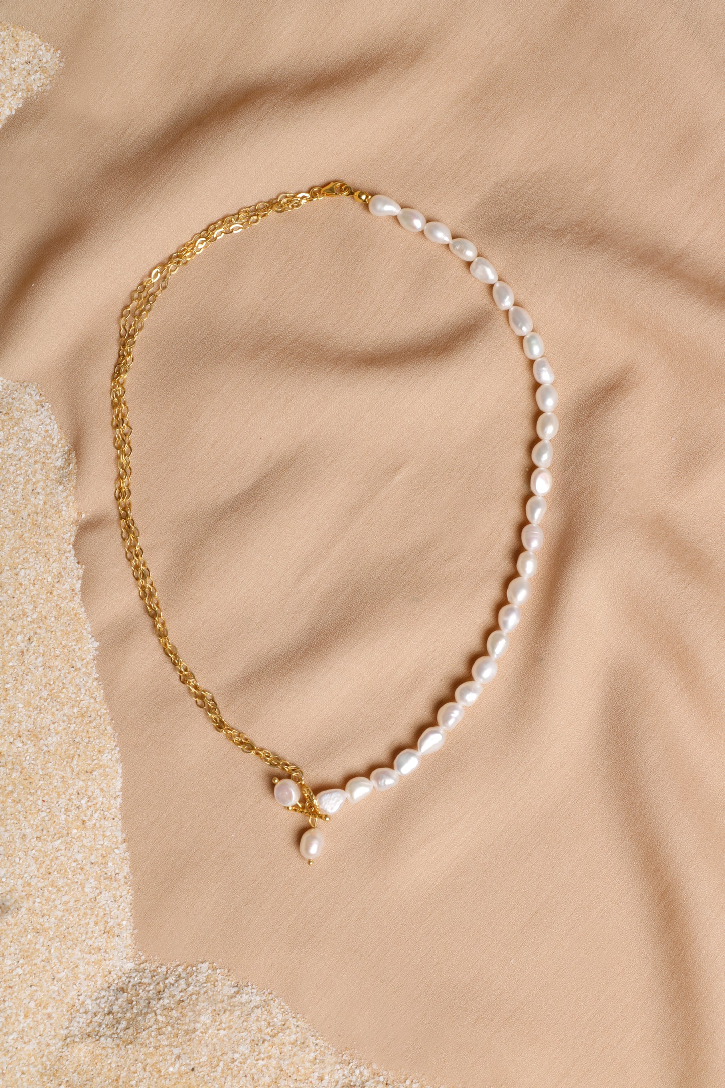 Freshwater Pearl Necklace with Gold-Toned Chain and Silver Accessories