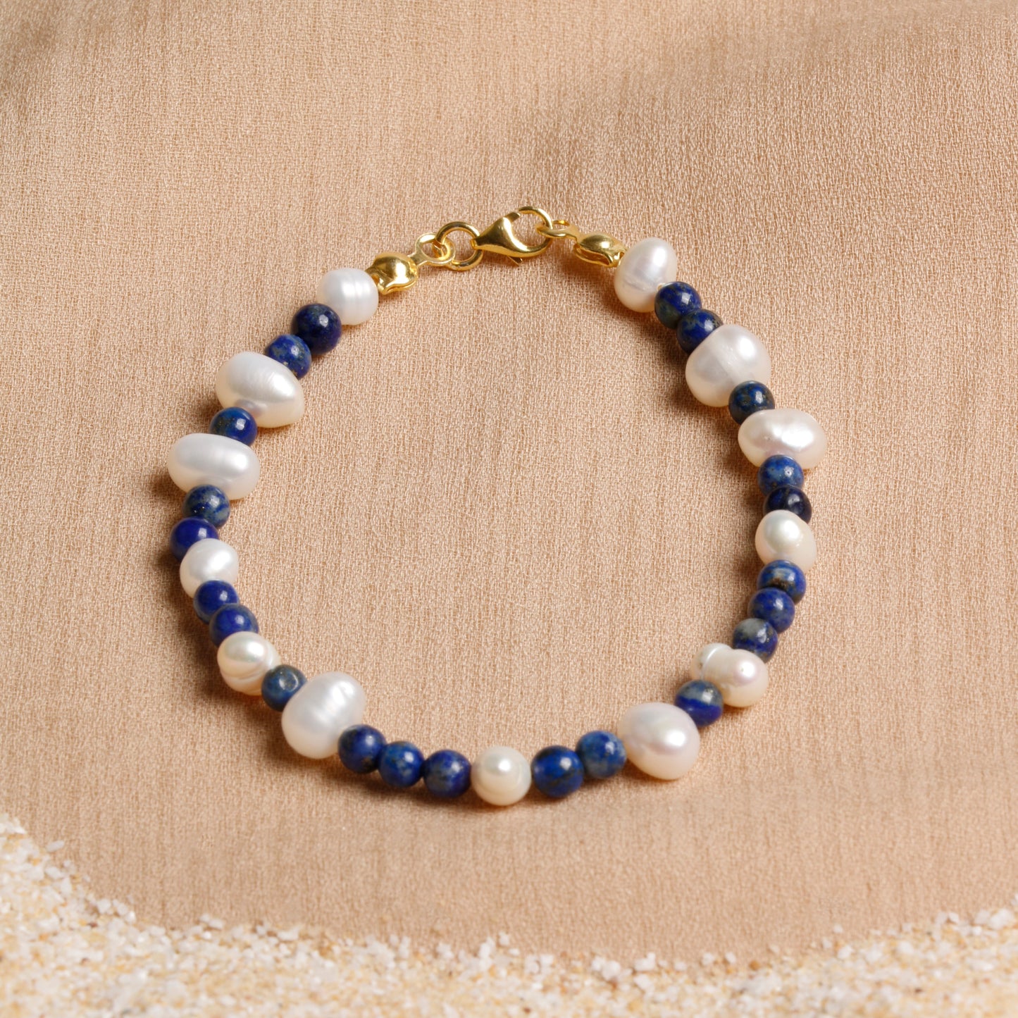 Lapis Lazuli and Pearl Bracelet with Silver Accents