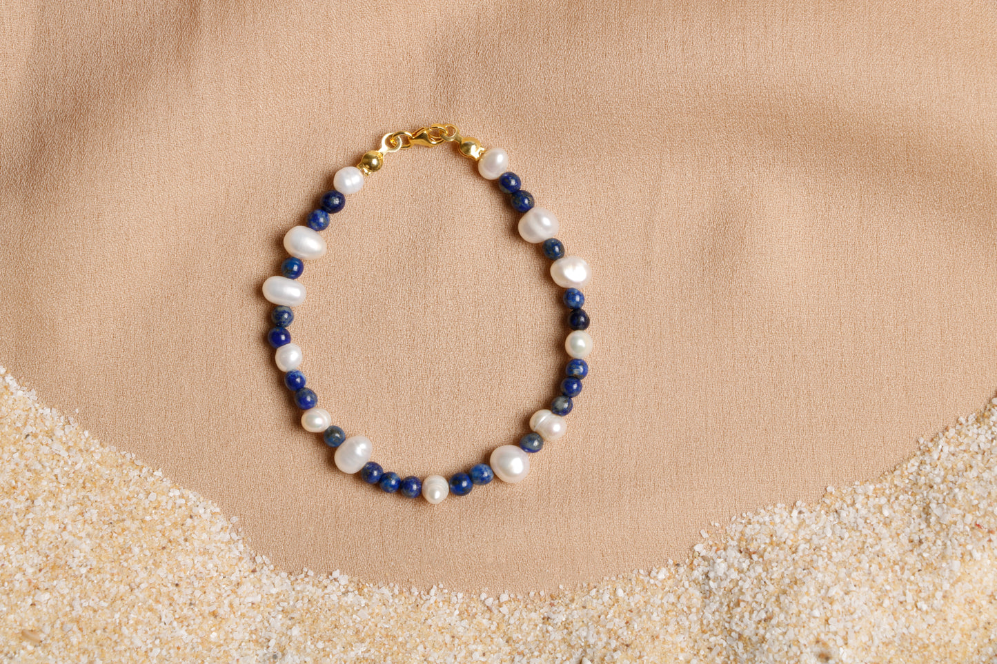 Lapis Lazuli and Pearl Bracelet with Silver Accents
