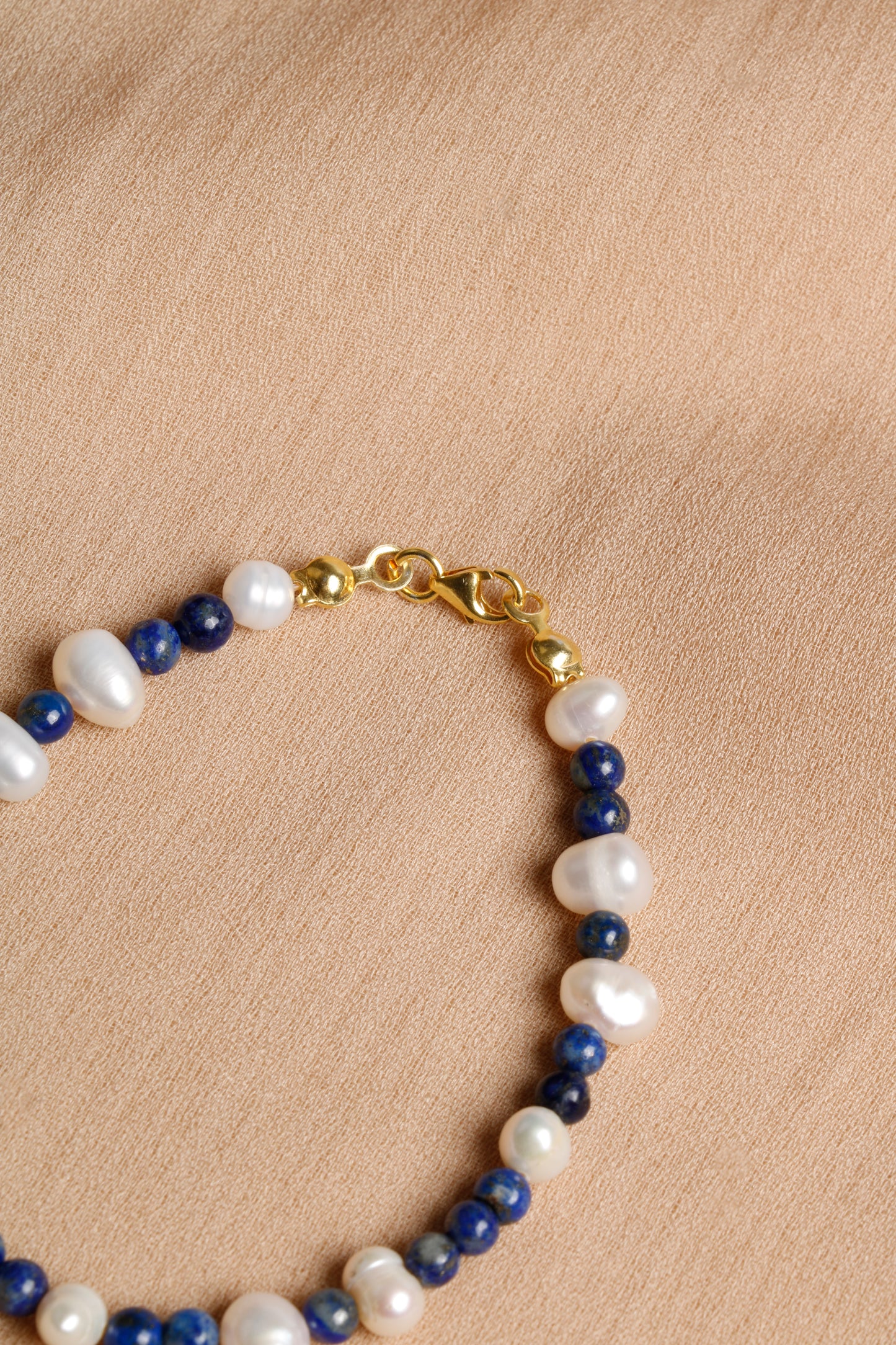 Lapis Lazuli and Pearl Bracelet with Silver Accents