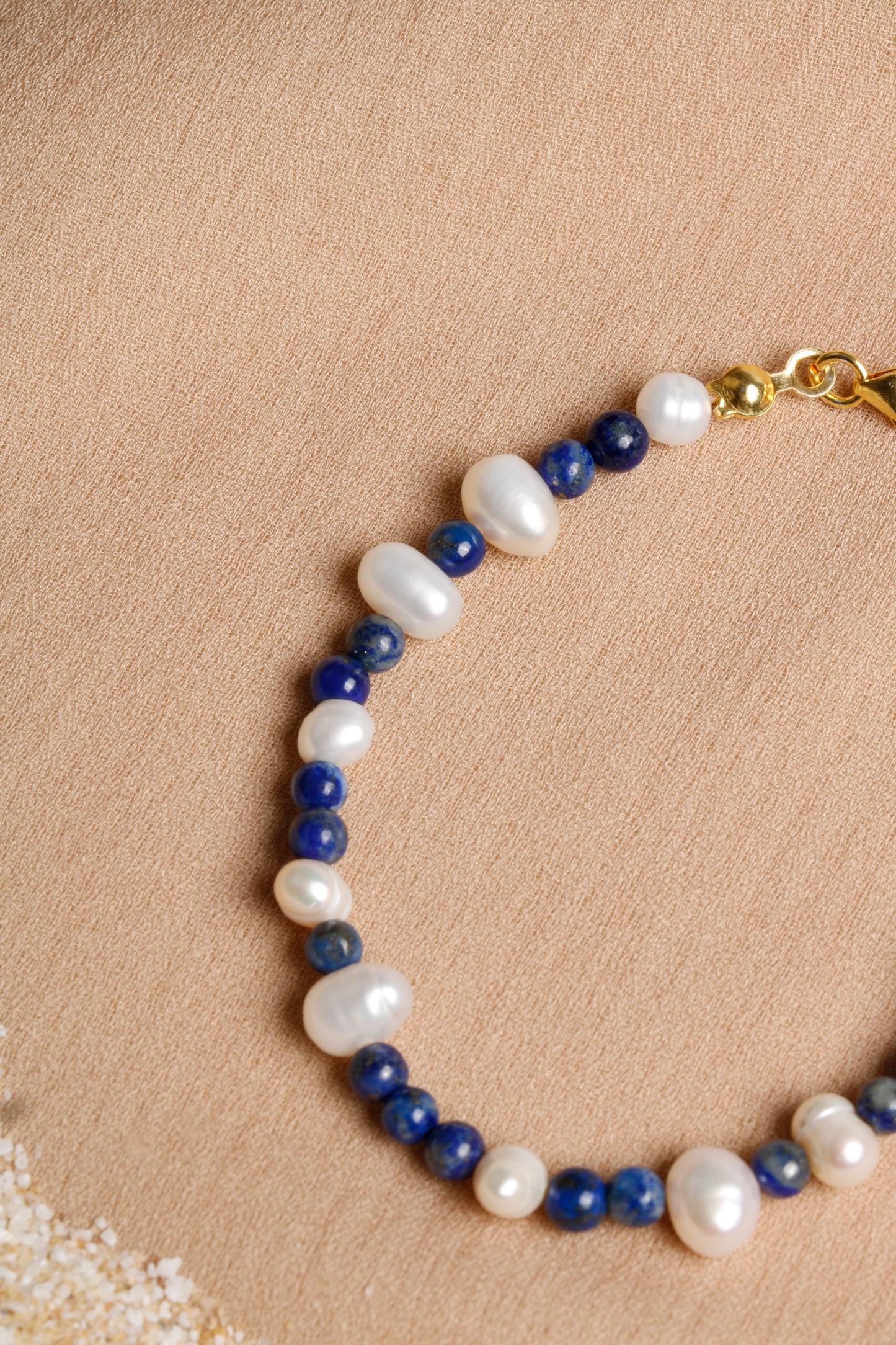 Lapis Lazuli and Pearl Bracelet with Silver Accents