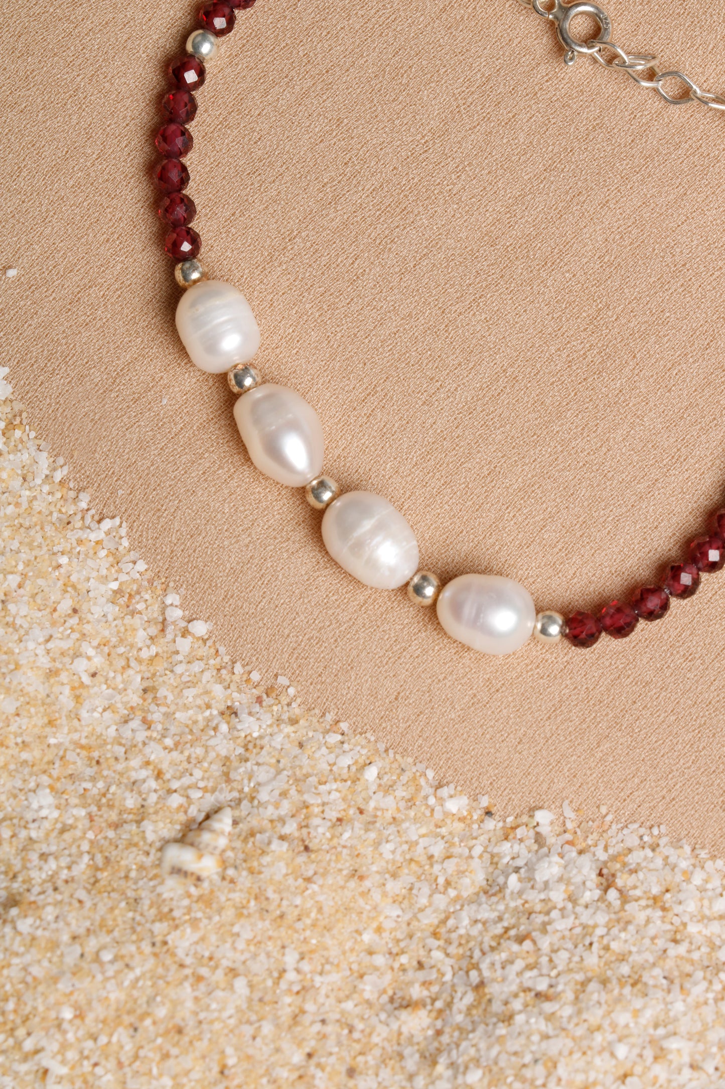 Garnet and Freshwater Pearl Bracelet with Silver Accents