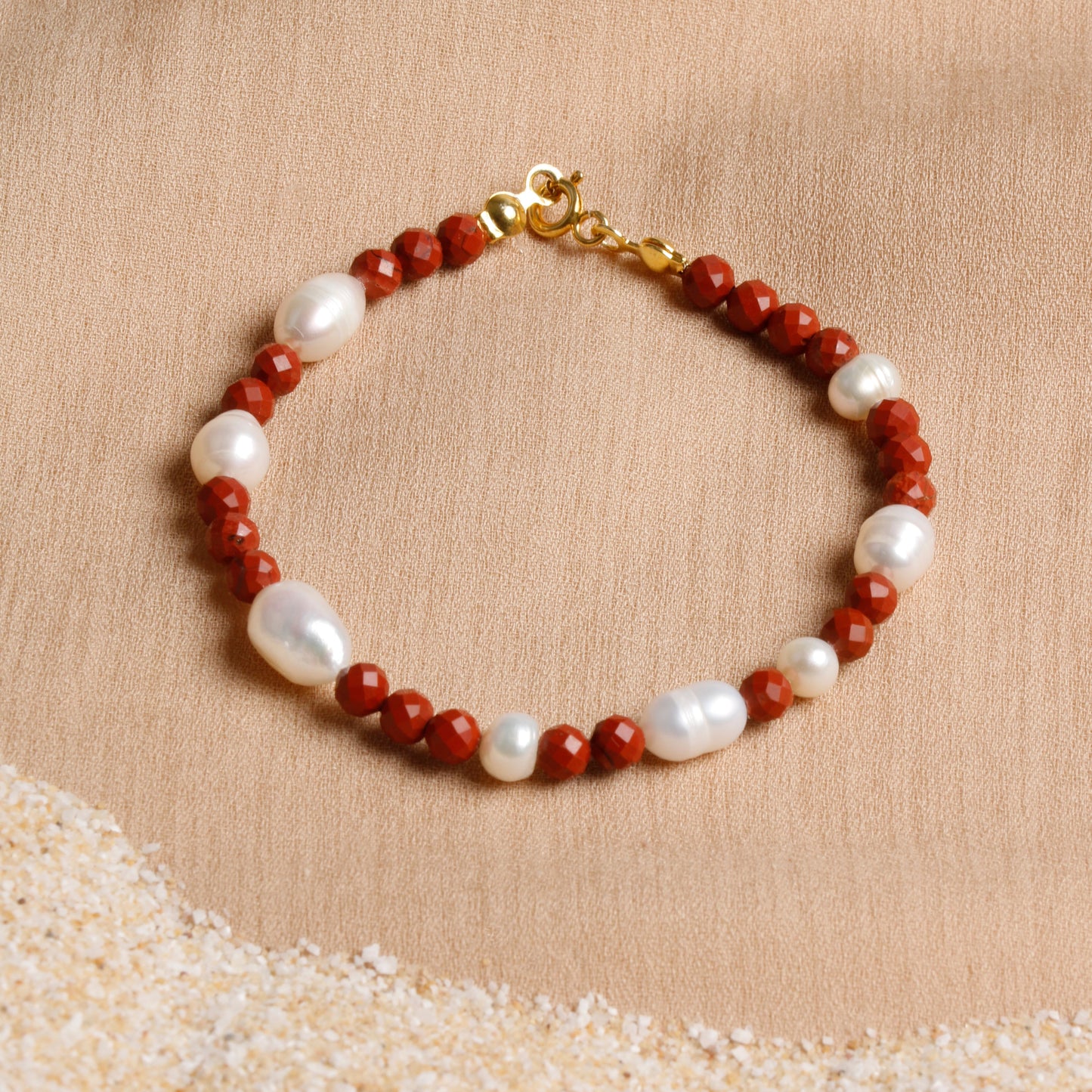 Jasper and Freshwater Pearl Bracelet with Silver Accents