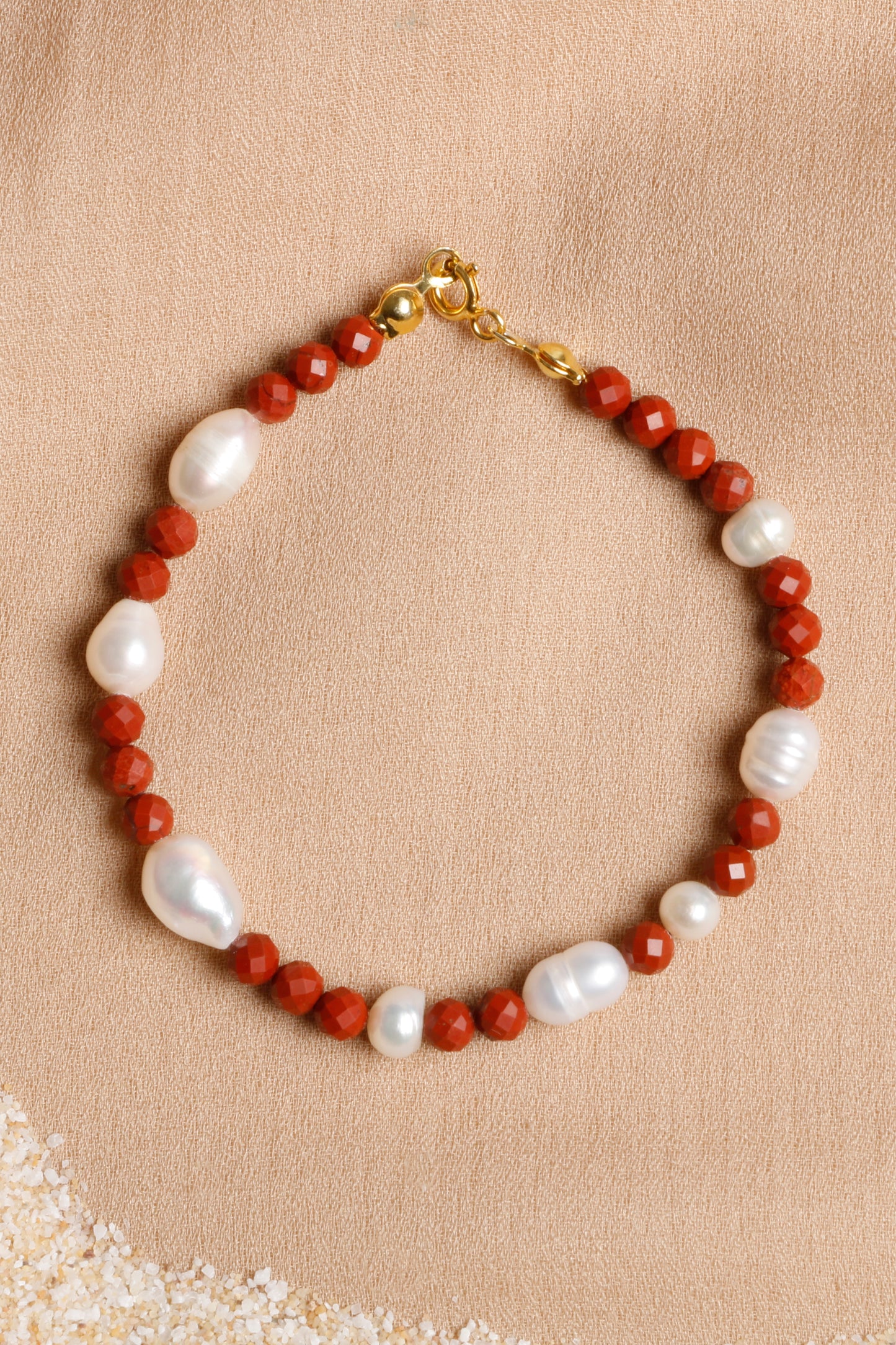 Jasper and Freshwater Pearl Bracelet with Silver Accents