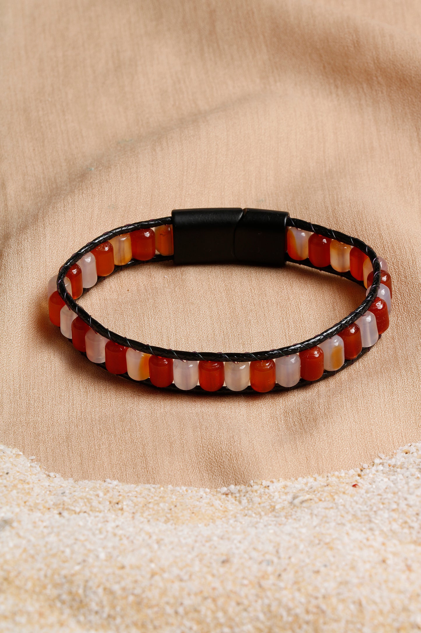 Men's Bracelet Collection with Red Agate, Jade, and Hematite Stones