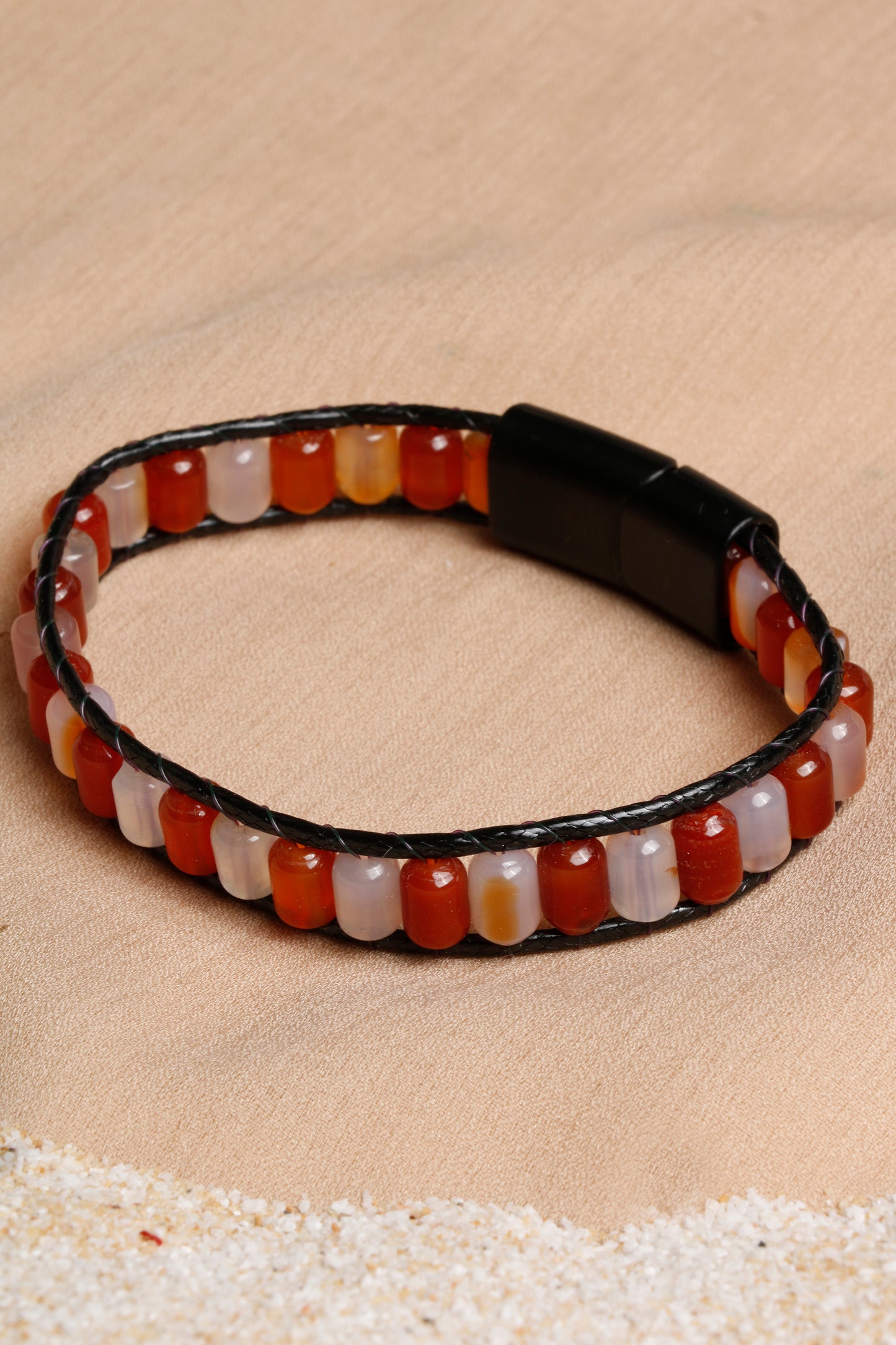 Men's Bracelet Collection with Red Agate, Jade, and Hematite Stones