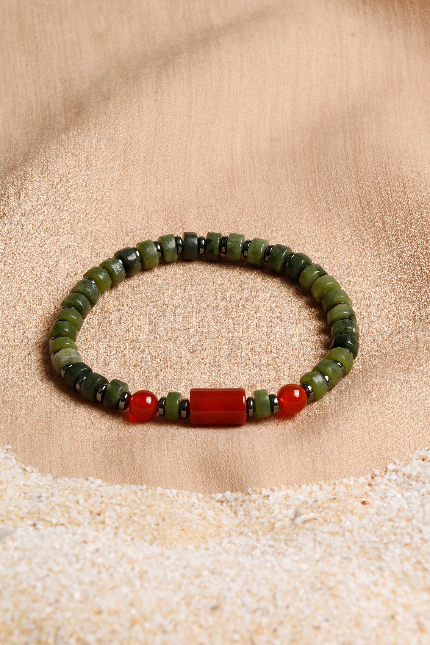 Men's Bracelet Collection with Red Agate, Jade, and Hematite Stones