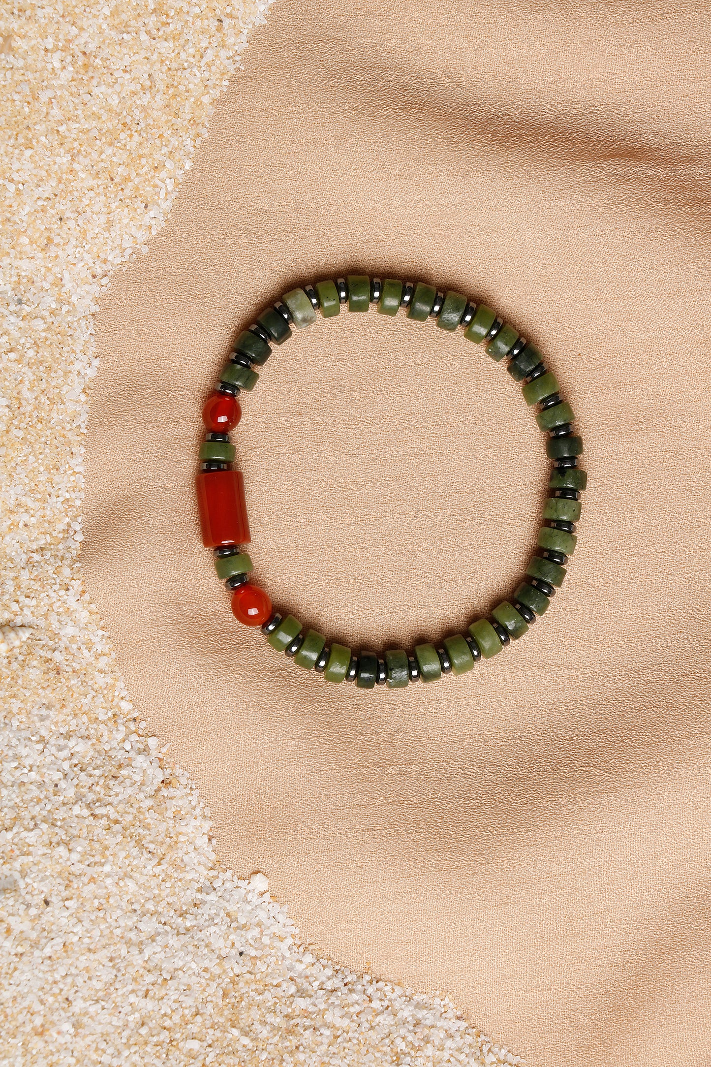 Men's Bracelet Collection with Red Agate, Jade, and Hematite Stones