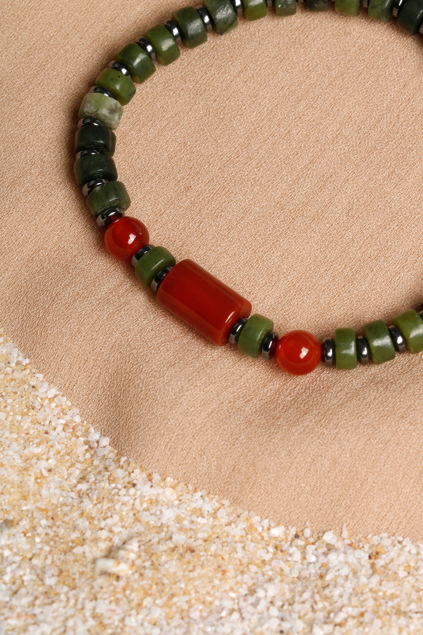 Men's Bracelet Collection with Red Agate, Jade, and Hematite Stones