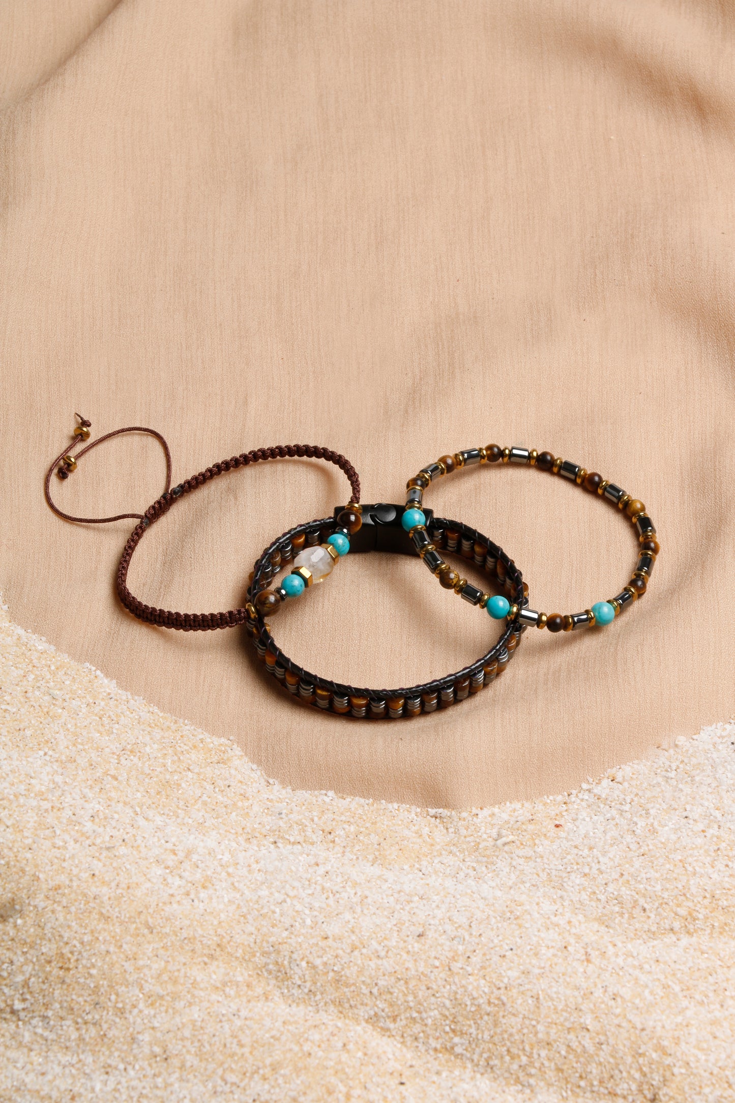 Oceanistone Men’s Bracelet Collection: Citrine, Turquoise, and Hematite Balance