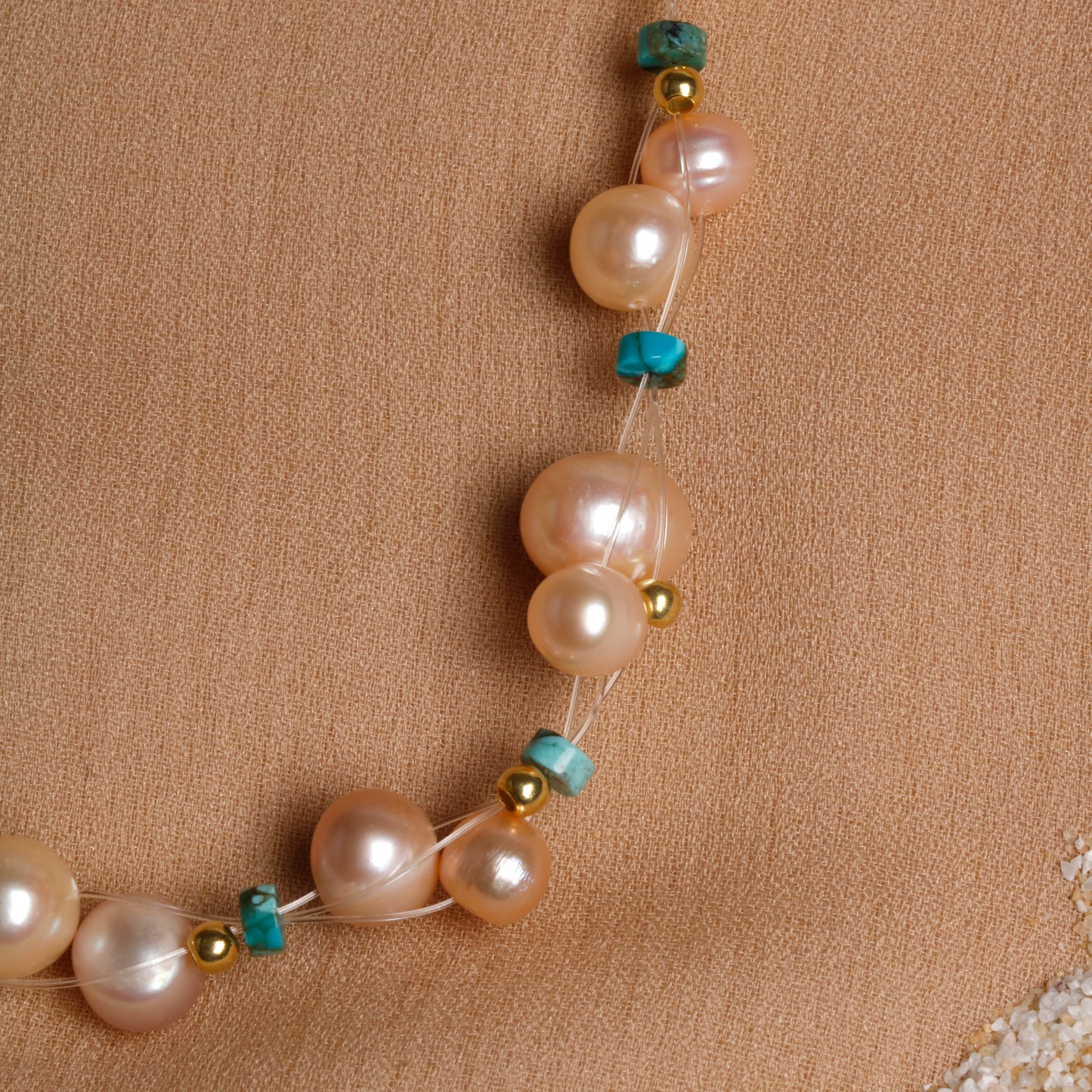 Oceanistone Freshwater Pearl and Turquoise Necklace with Sterling Silver Clasp