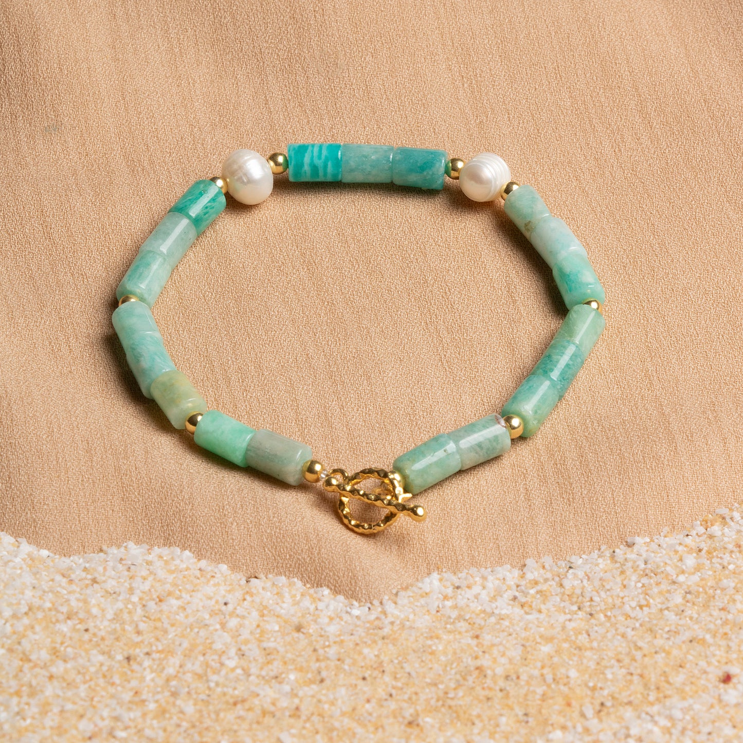 Amazonite and Pearl Bracelet with Sterling Silver Clasp – Oceanistone Collection