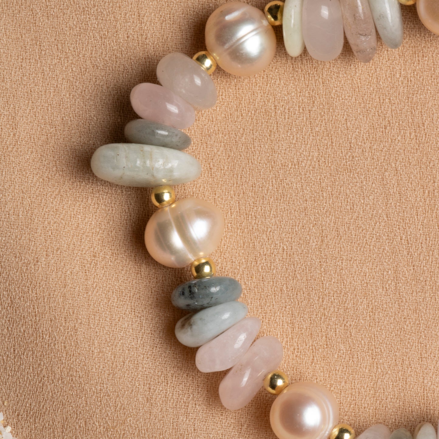 Aquamarine, Rose Quartz, and Pearl Stretch Bracelet – Oceanistone Collection