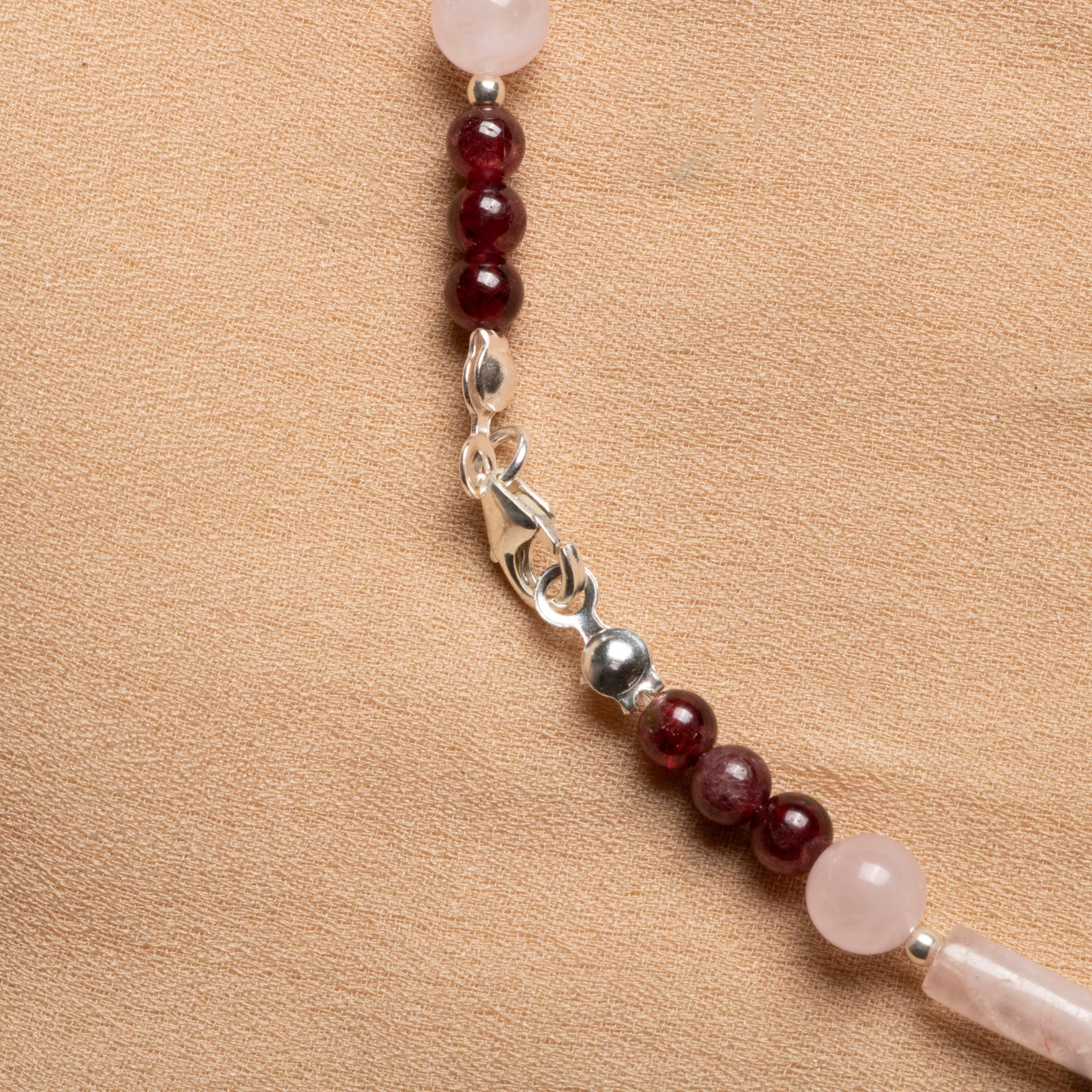 Garnet and Rose Quartz Necklace with Sterling Silver Clasp – Oceanistone Collection