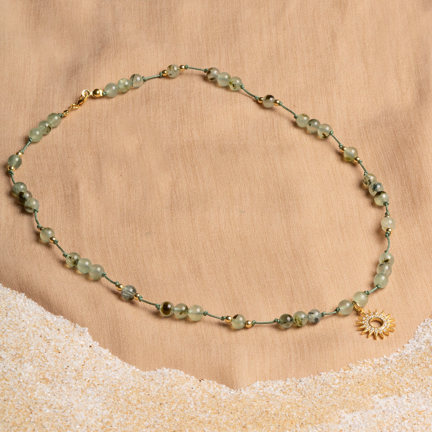 Prehnite Necklace with Sterling Silver Sun Pendant – Oceanistone Collection