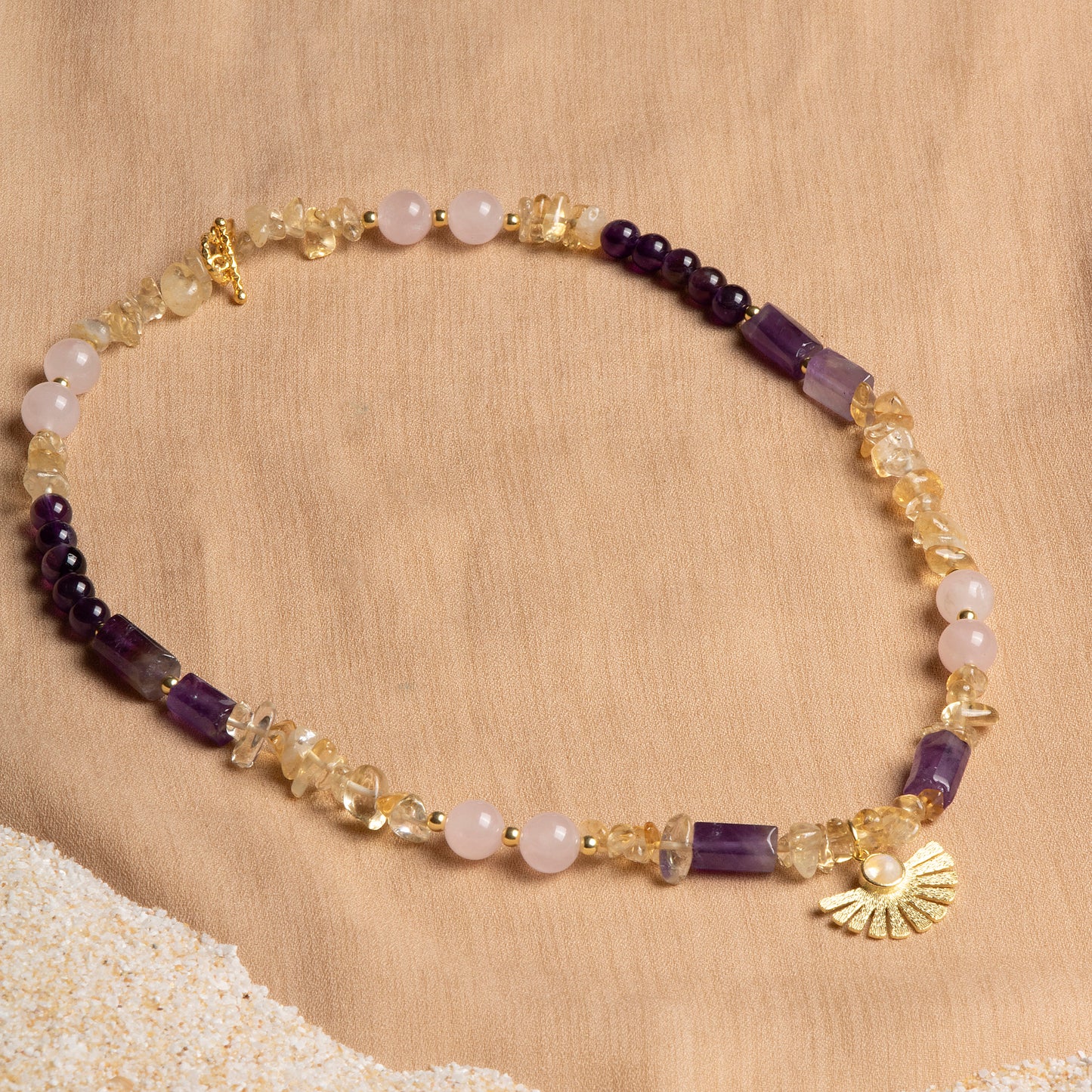 Amethyst, Rose Quartz, and Citrine Necklace with Sterling Silver Pendant – Oceanistone Collection