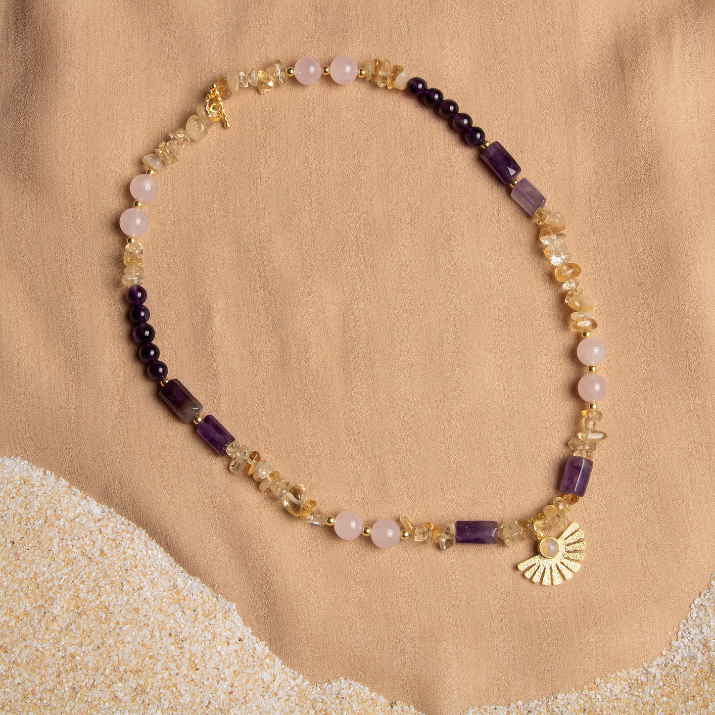 Amethyst, Rose Quartz, and Citrine Necklace with Sterling Silver Pendant – Oceanistone Collection