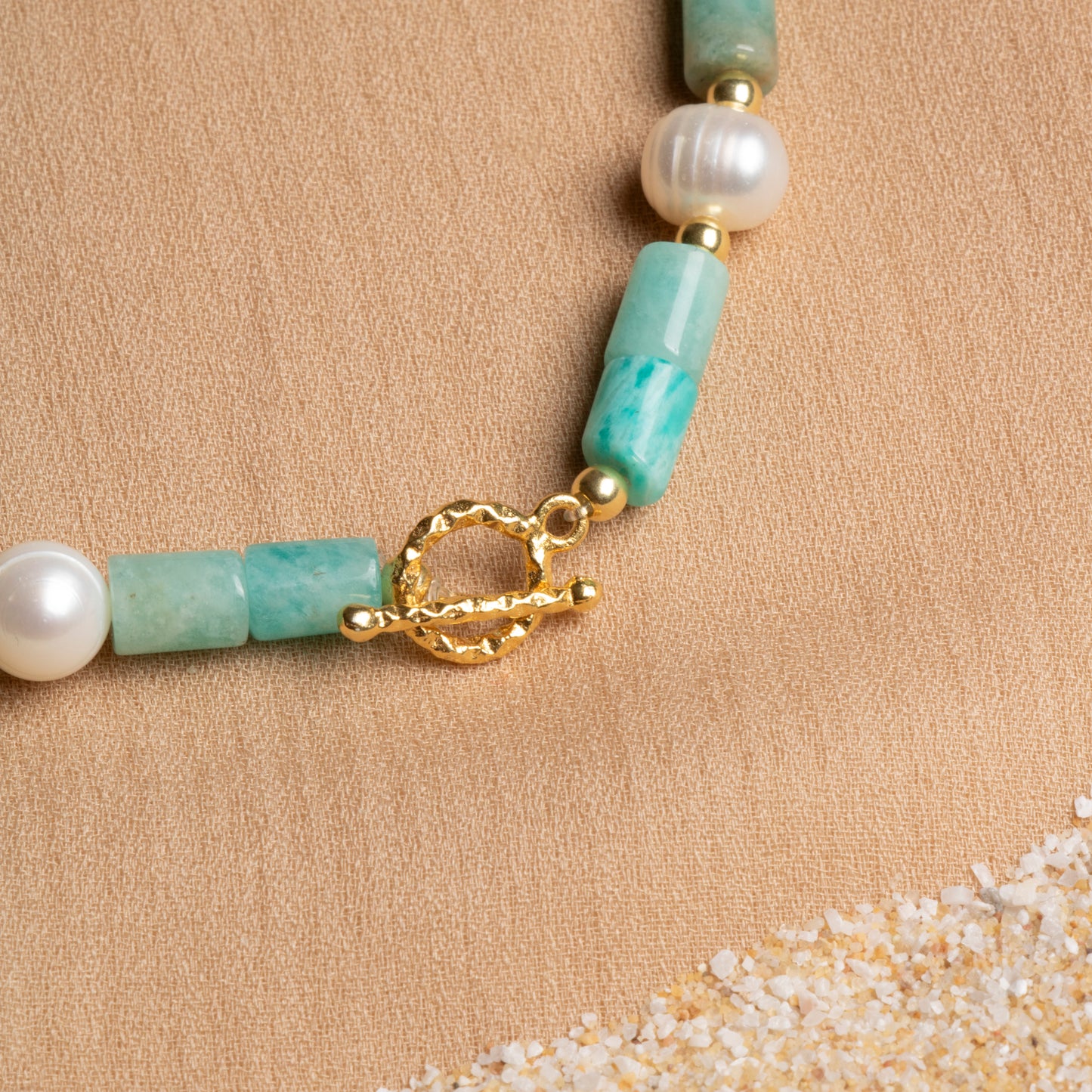 Amazonite and Freshwater Pearl Necklace with Sterling Silver Clasp – Oceanistone Collection