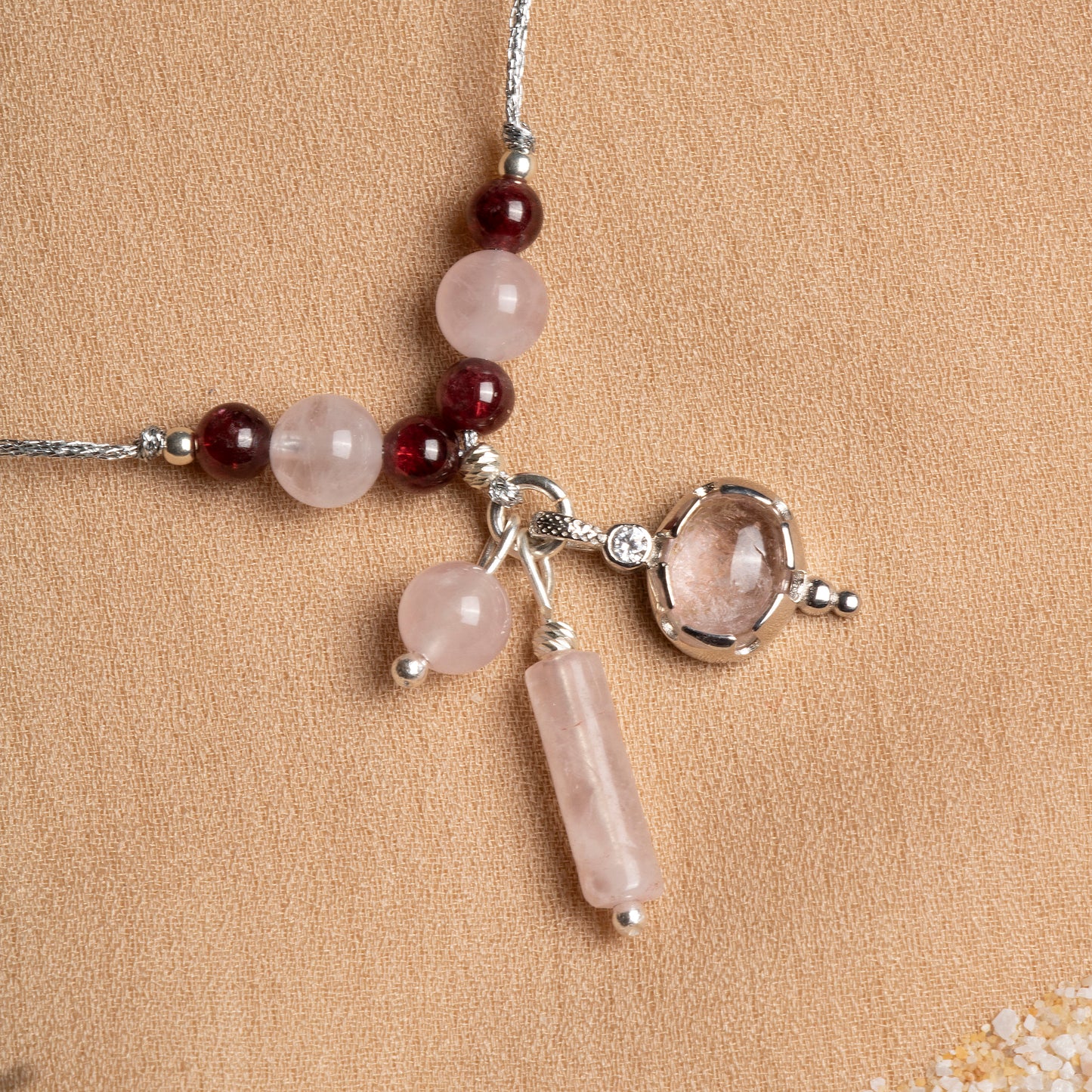 Garnet and Rose Quartz Necklace with Sterling Silver Pendant – Oceanistone Collection