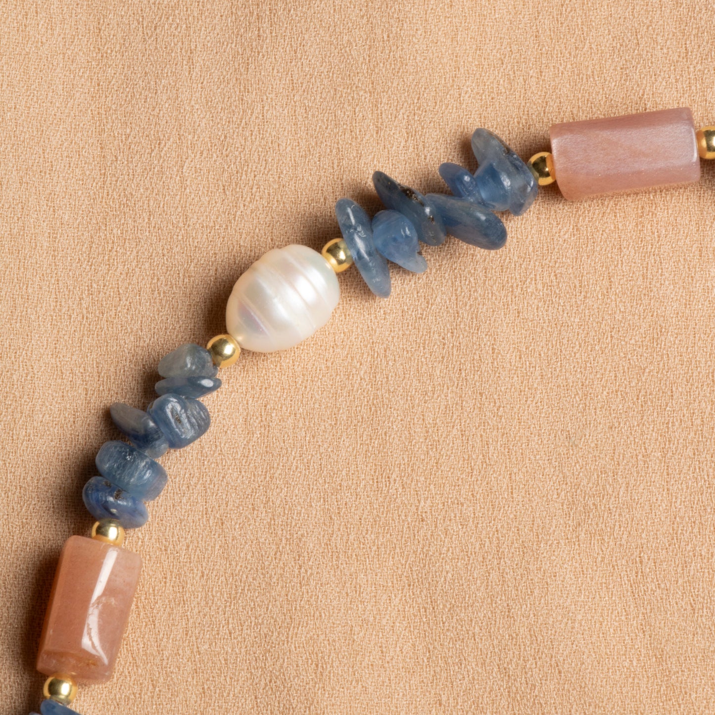 Kyanite, Sunstone, and Pearl Necklace with Sterling Silver Clasp – Oceanistone Collection