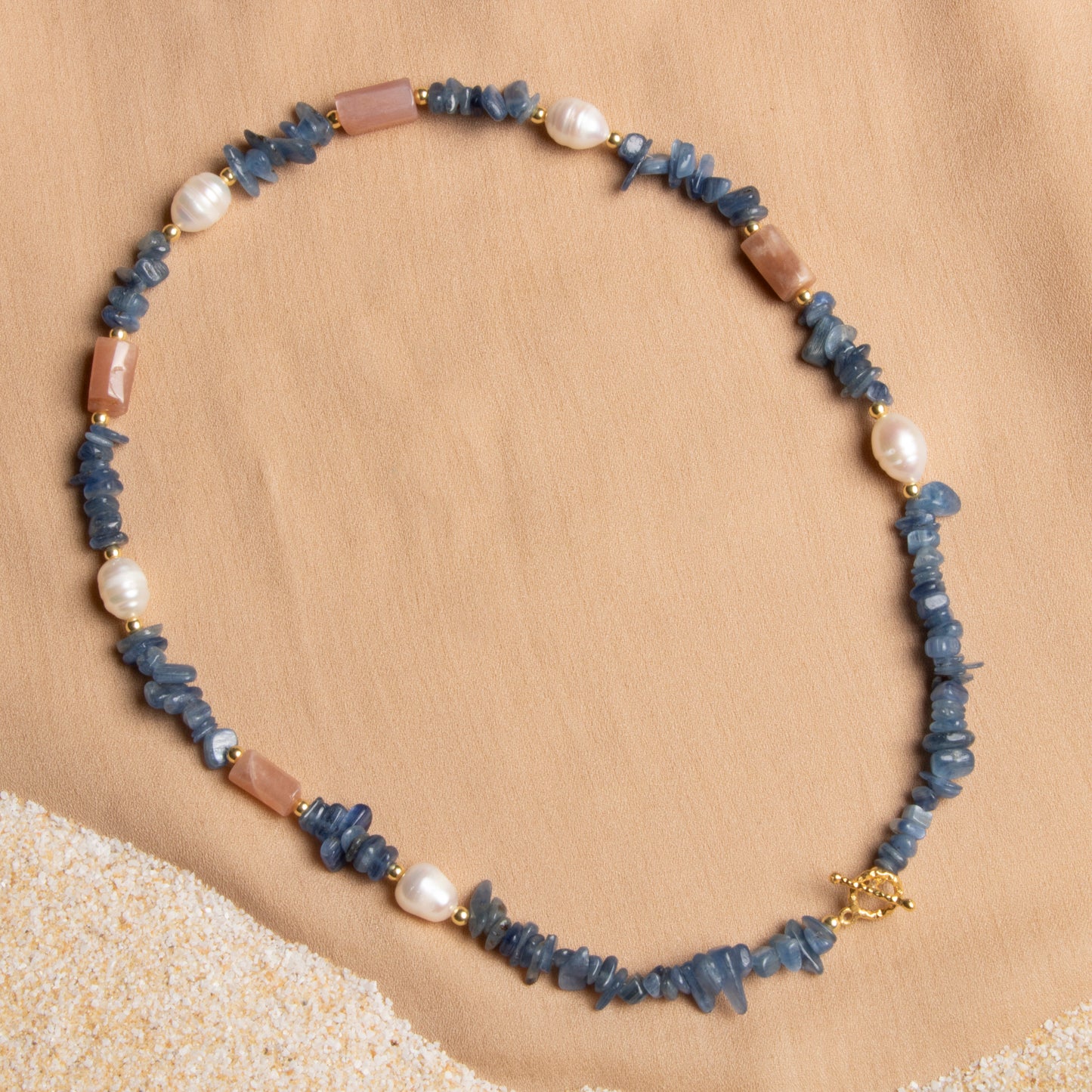 Kyanite, Sunstone, and Pearl Necklace with Sterling Silver Clasp – Oceanistone Collection