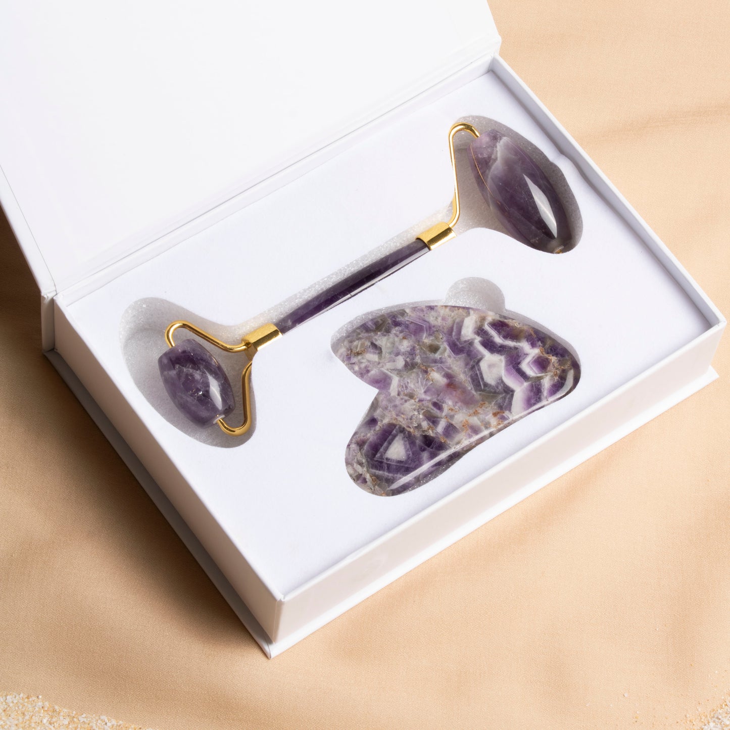 Amethyst Roller & Heart-Shaped Gua Sha Massage Set
