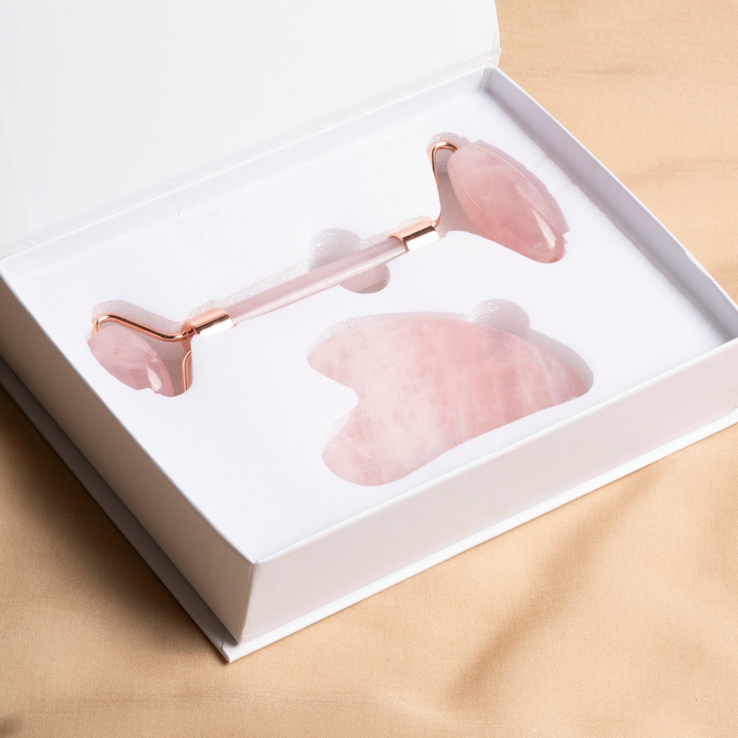 Rose Quartz Roller & Heart Gua Sha Massage Set
