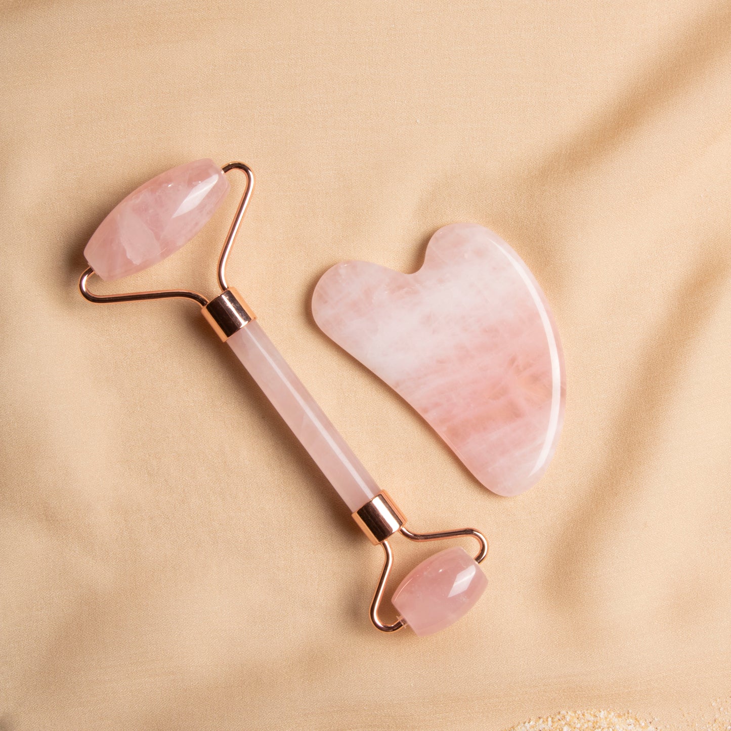 Rose Quartz Roller & Heart Gua Sha Massage Set
