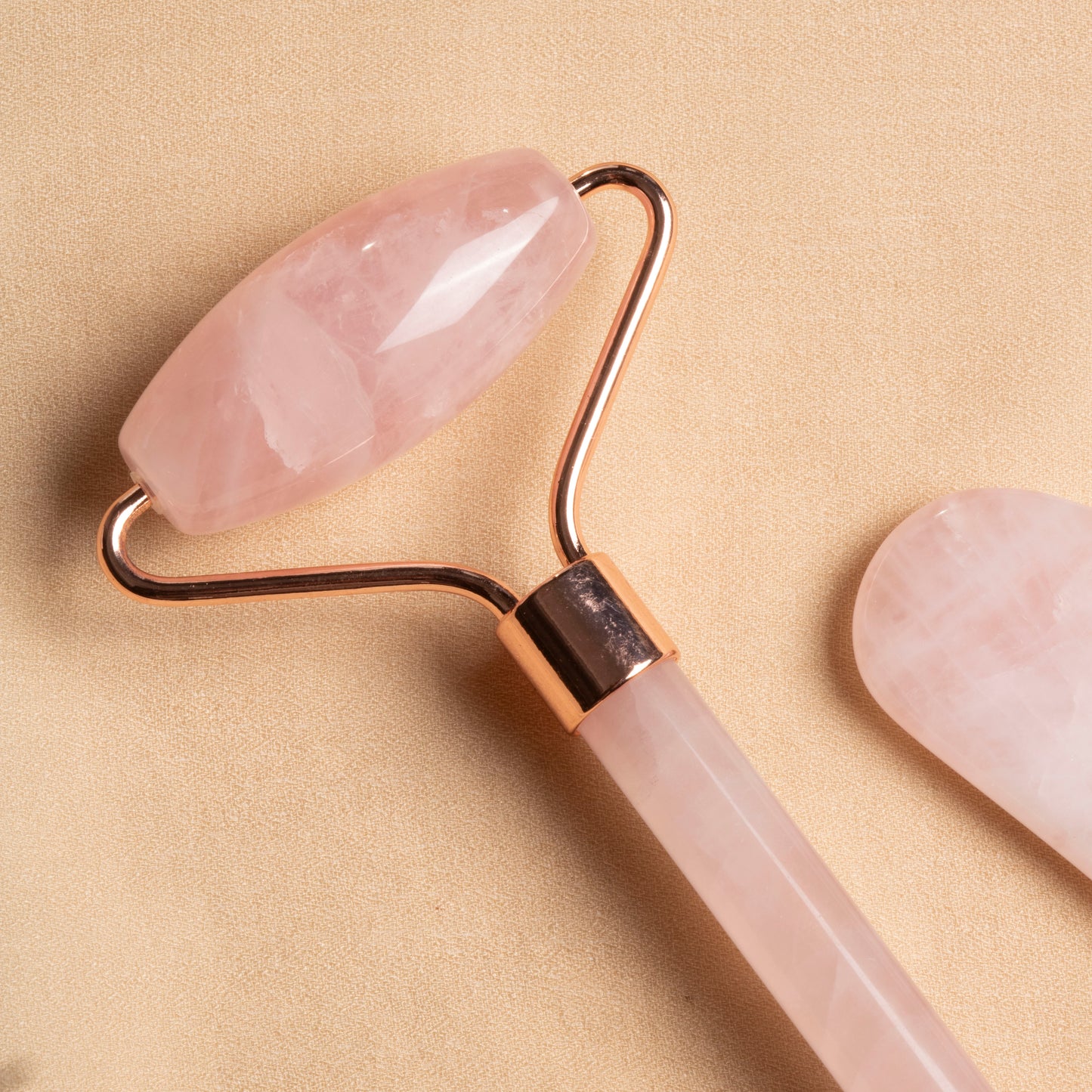 Rose Quartz Roller & Heart Gua Sha Massage Set