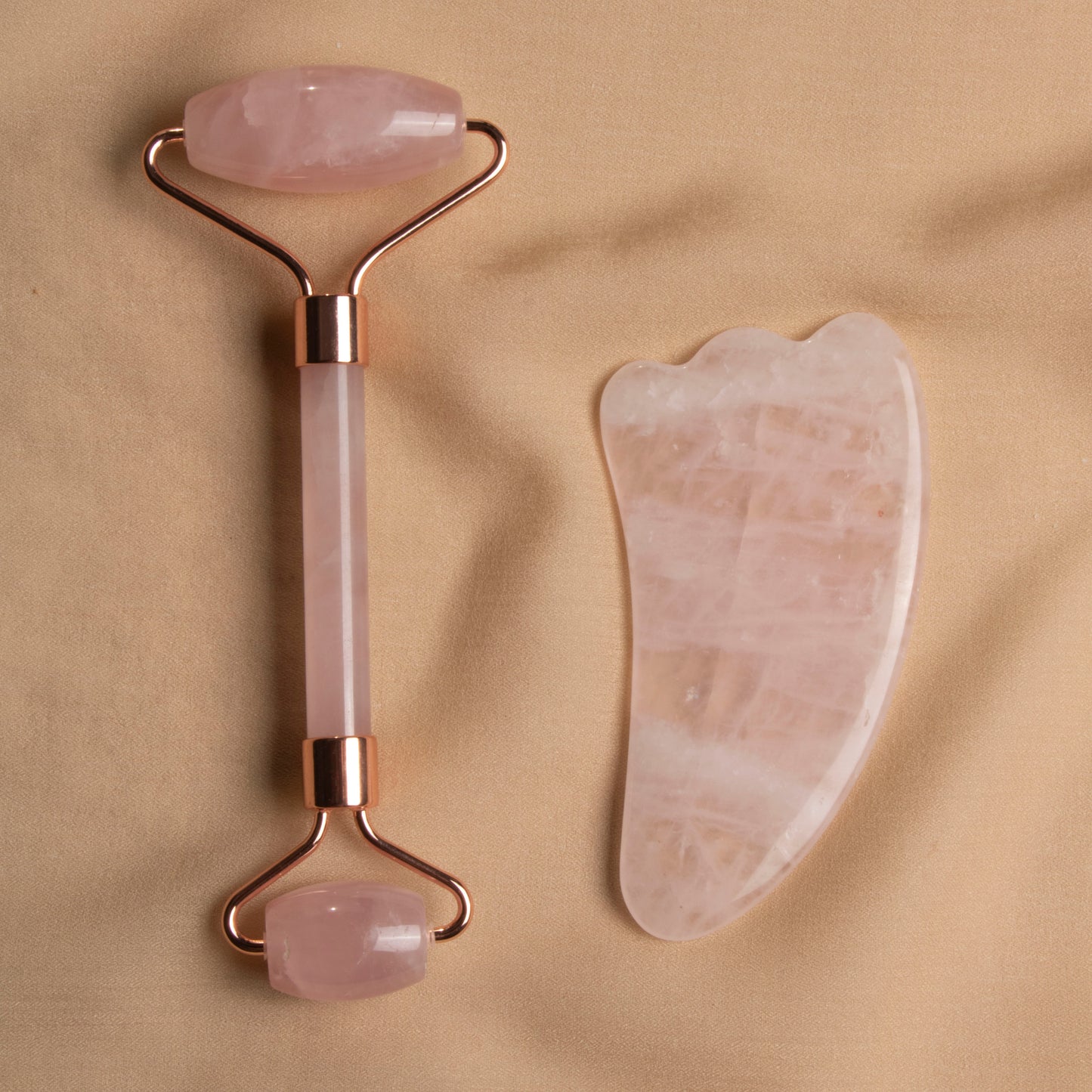 Rose Quartz Roller & Goose Foot Gua Sha Massage Set