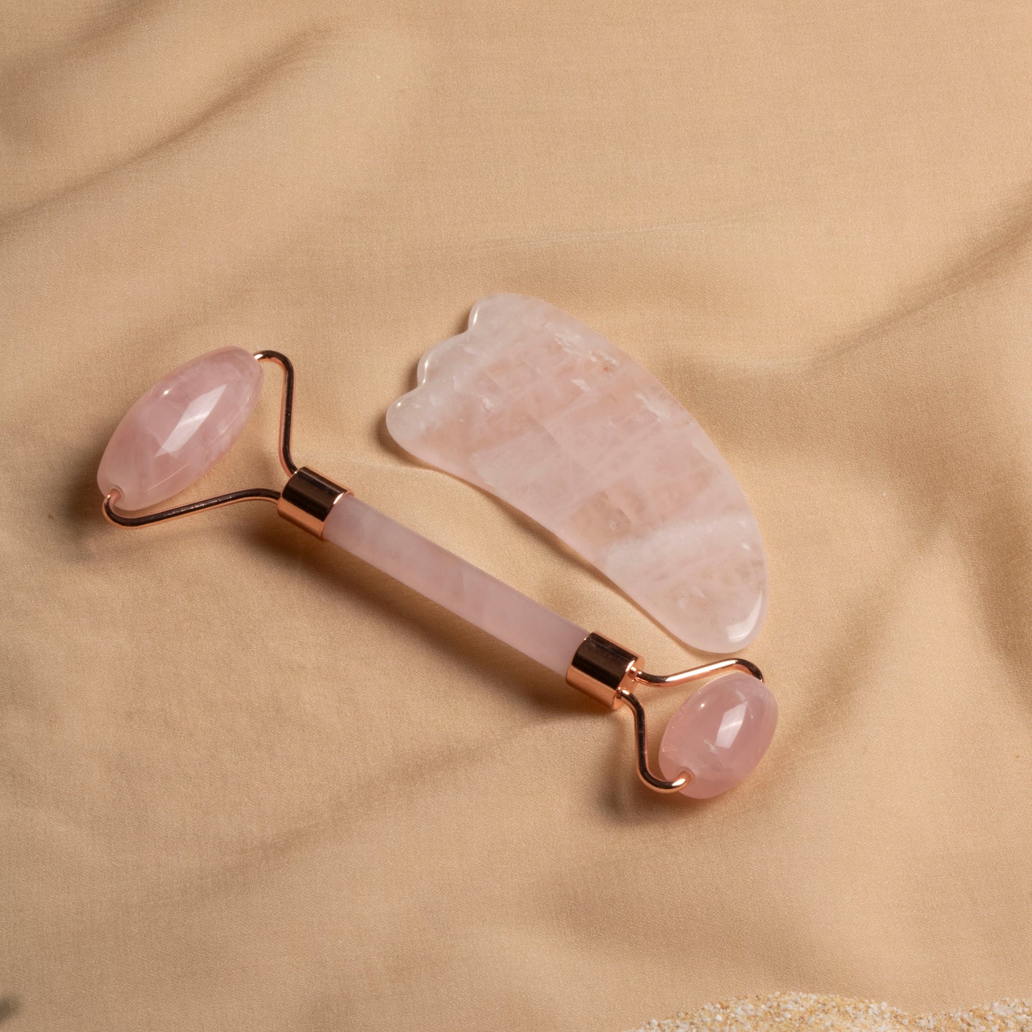 Rose Quartz Roller & Goose Foot Gua Sha Massage Set