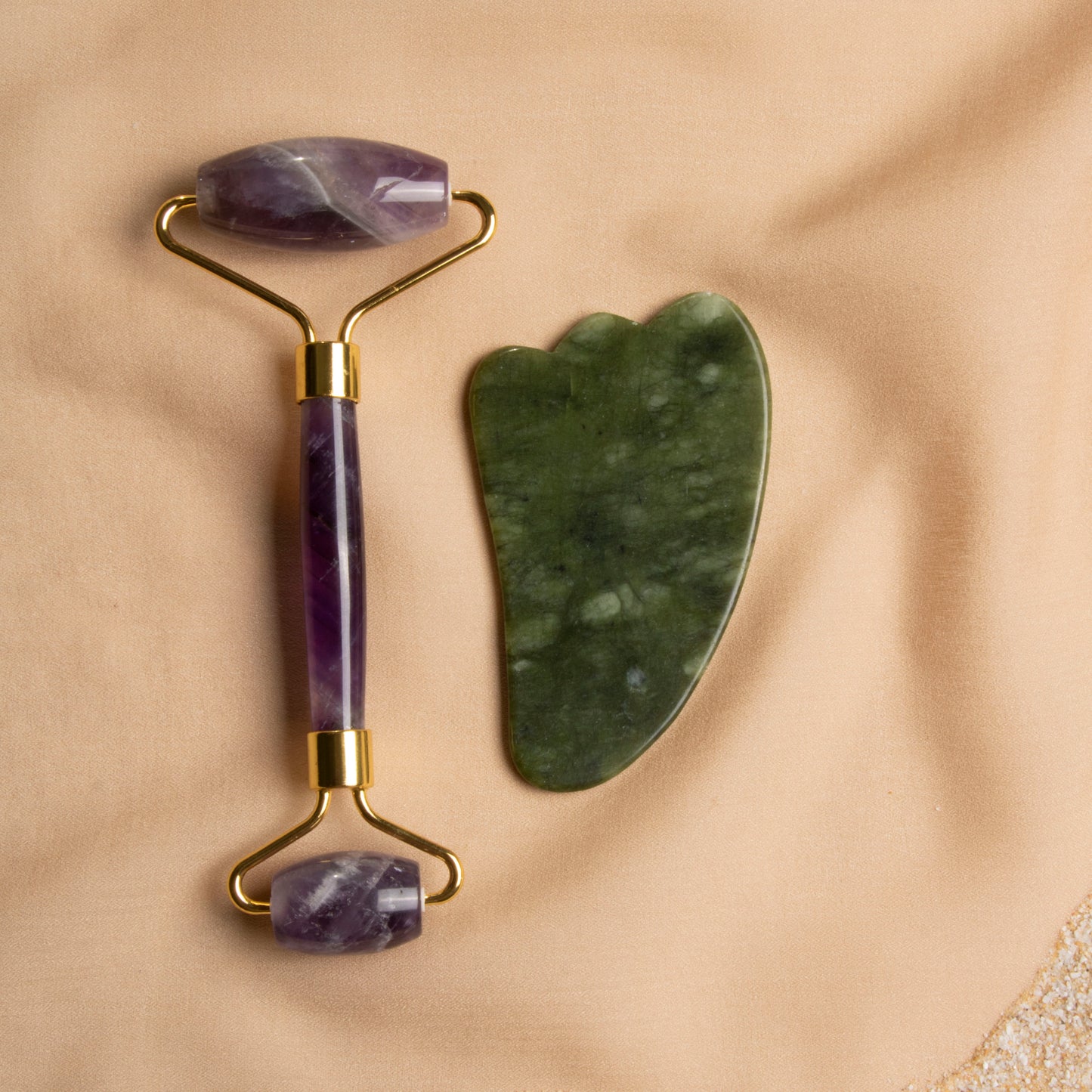 Amethyst Roller & Jade Goose Foot Gua Sha Massage Set