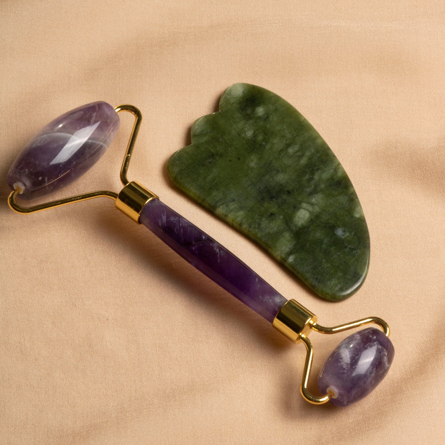 Amethyst Roller & Jade Goose Foot Gua Sha Massage Set