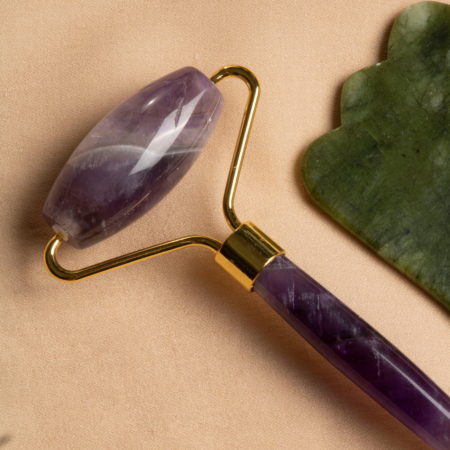 Amethyst Roller & Jade Goose Foot Gua Sha Massage Set