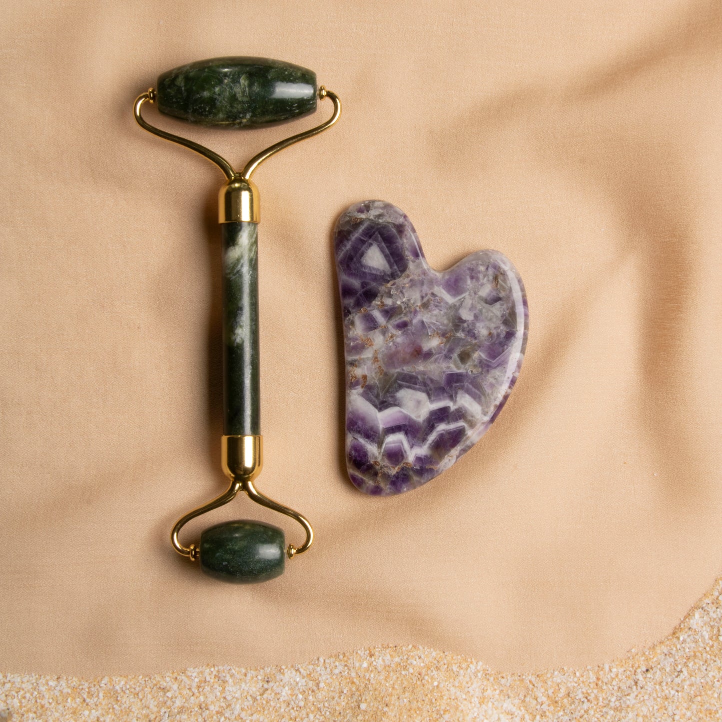 Jade Roller & Amethyst Heart-Shaped Gua Sha Massage Set