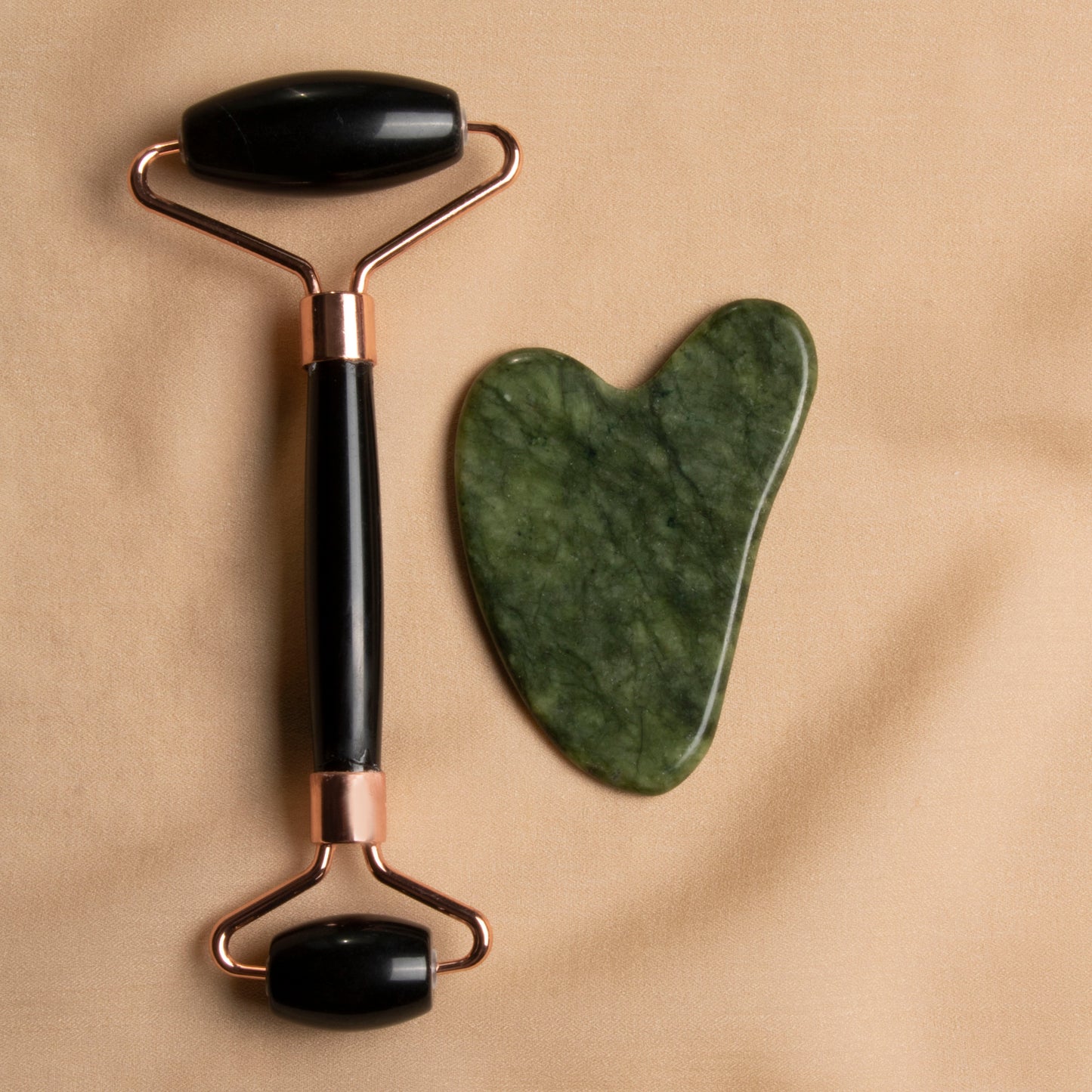 Obsidian Roller & Jade Heart-Shaped Gua Sha Massage Set