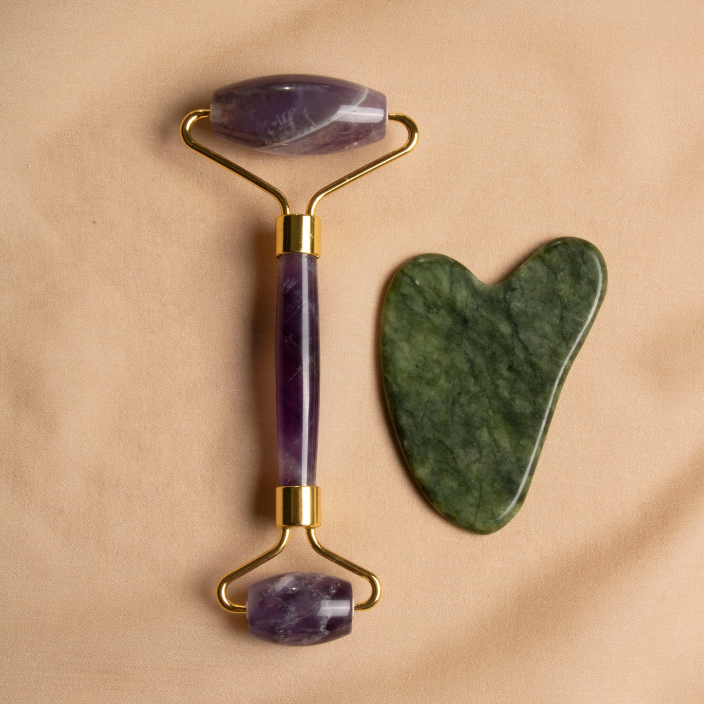 Amethyst Roller & Jade Heart-Shaped Gua Sha Massage Set