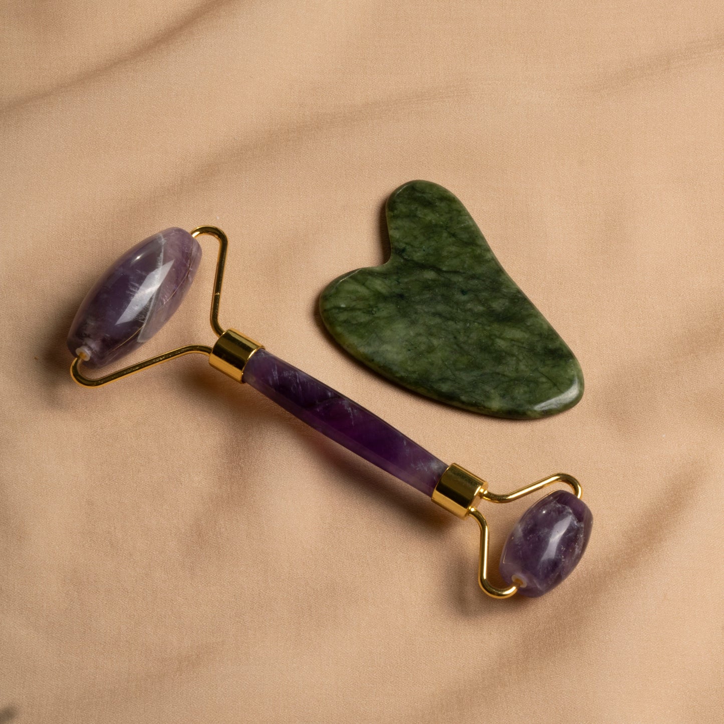 Amethyst Roller & Jade Heart-Shaped Gua Sha Massage Set
